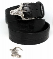 Авторский ремень из кожи крокодила с пряжкой из серебра Кайми
